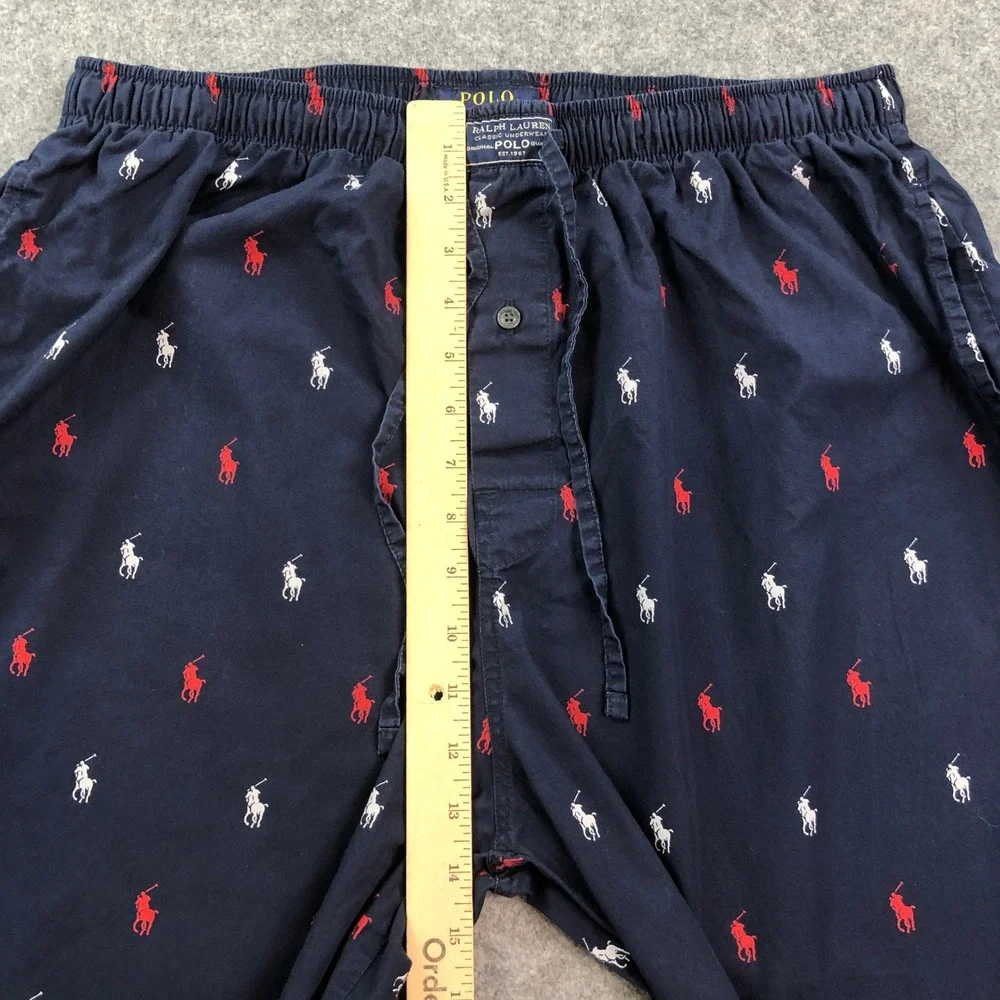 Polo Ralph Lauren Lounge Pants Mens L Straight Leg Navy Logo Pattern Sleepwear